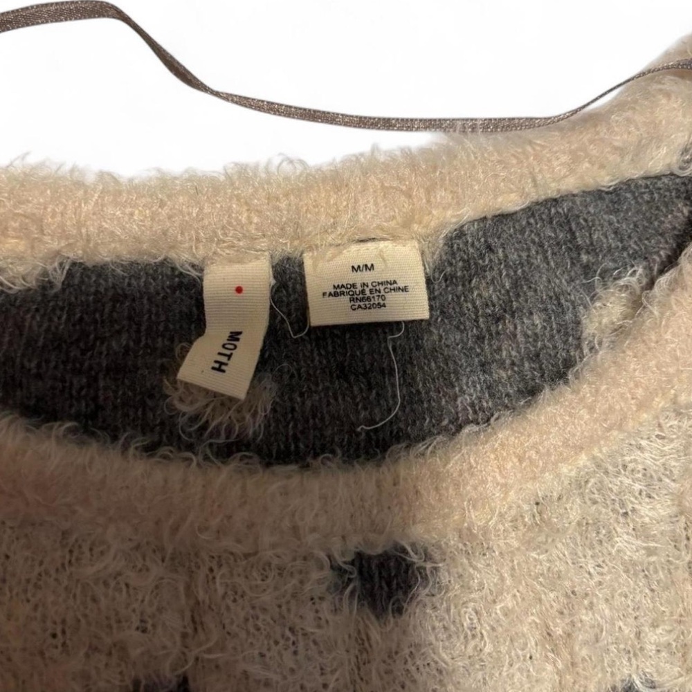 Moth Anthropologie Wool Blend Fuzzy Sweater Womens M Cream Grey Polka Dot Knit - Picture 4 of 5